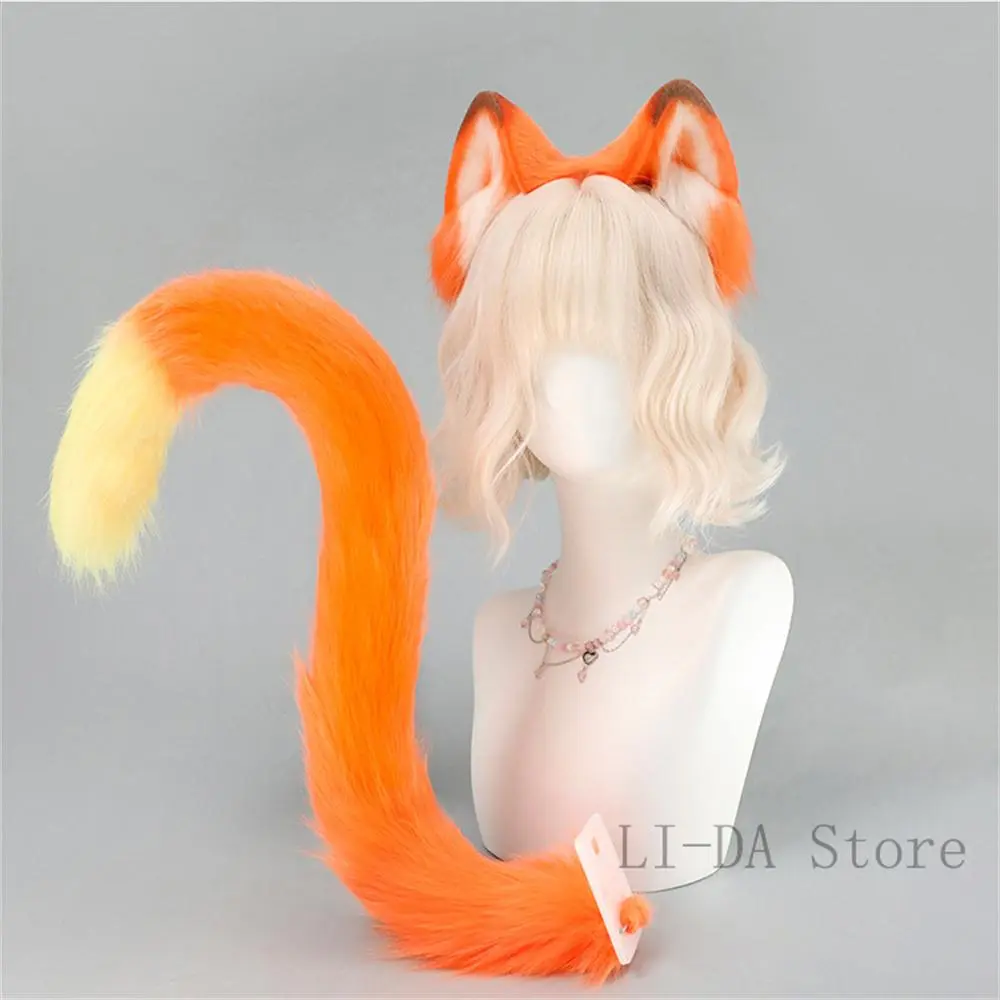 Furry Orange Tabby Cat Ears Tail Set Plush Cosplay Costume Accessories for Halloween Anime Convention Game Role Play Party