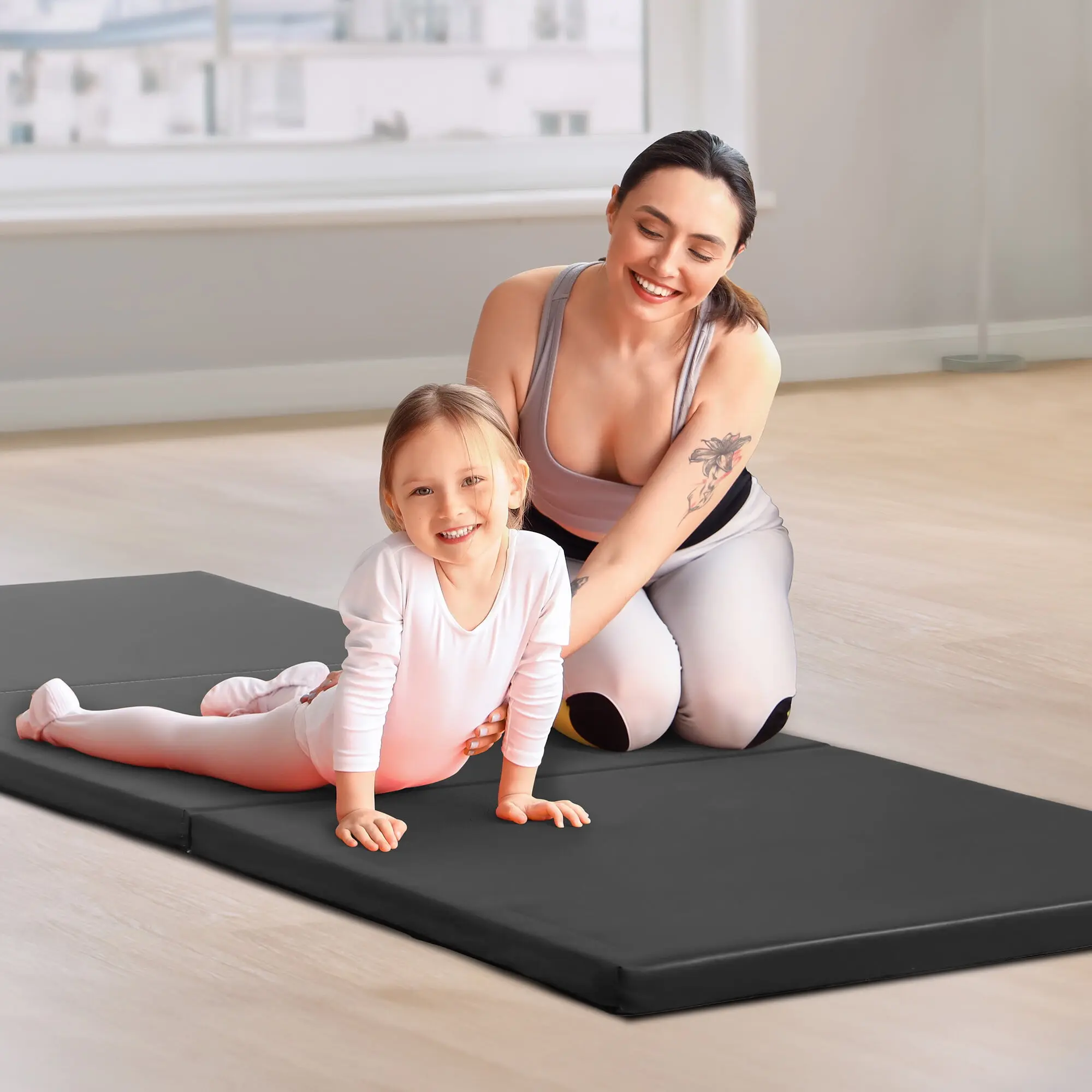 Zeny 6x2 ft Folding EPE Foam Fitness Gymnastics Mat - 2ft Thick Black Compact Carry Tumbling Mat for Gym, Home Gym Floor Use, Fitness Mat,summerwins