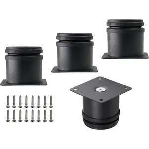 Set of 4 Adjustable 2 Inch Black Stainless Steel Round Furniture Legs, 2" Dia Metal Replacement Feet for Cabinet Sofa Couch Shelves Table Kitchen