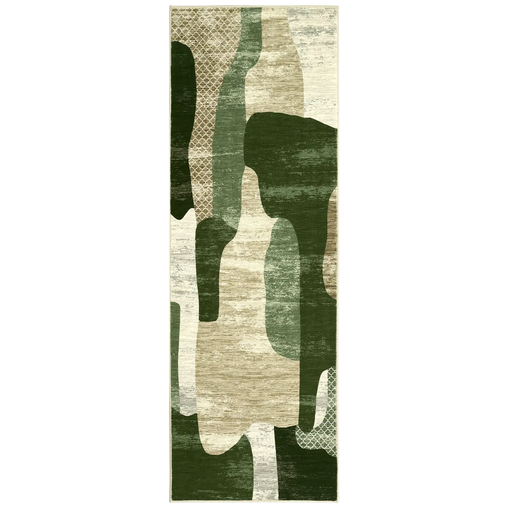 2 x 6 ft Polyester Imitation Cashmere Green Color Block Printed Modern Washable Rectangular Area Rug, Home Decorative Abstract Rug for Hallway, Dining Room, Kitchen, Living Room Decor, Dining Room Rug
