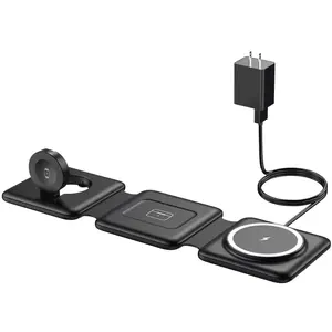 3 In 1 Wireless Smartphone Charger Magnetic Charging Station Travel Foldable Charger Dock for Multiple Devices Charging Stand for iPhone 16 15 14 13 12 Pro Max Plus AirPods 3 2 Pro & iWatch
