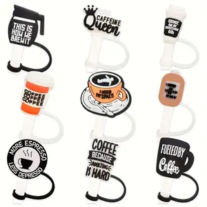 9 Coffee Series Straw Caps, Cartoon Fun Straw Covers Dustproof Seals, Reusable Straw Lids, Durable Drinkware Accessories