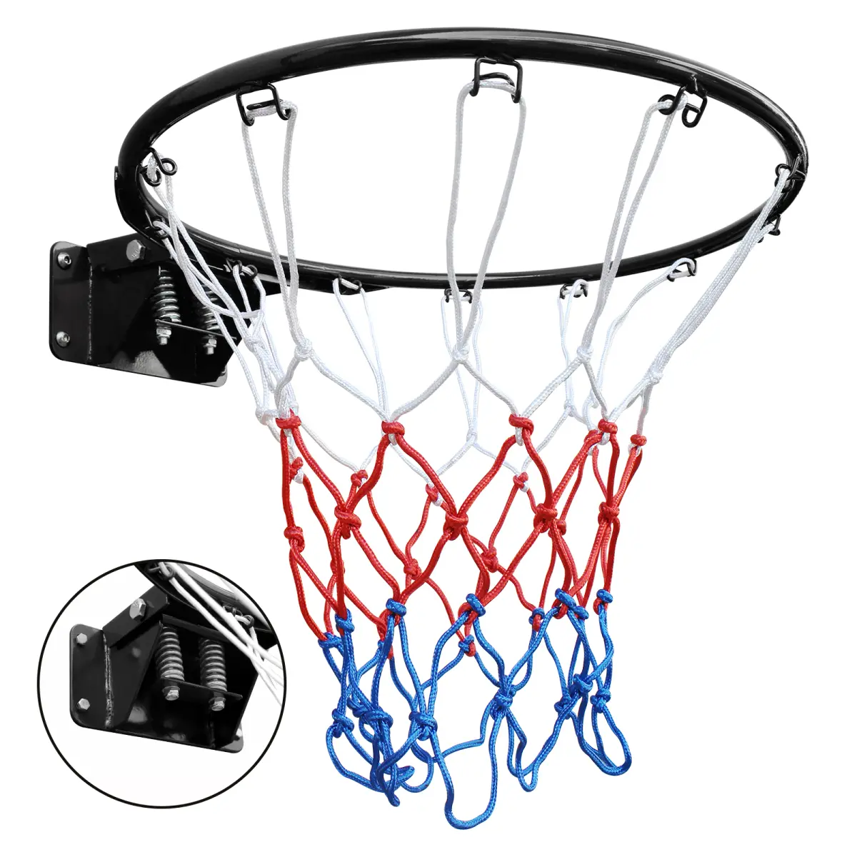 18-Inch Solid Steel Frame Basketball Rim - Double Springs, Separable Edge, Standard Size, Universal Fit for Indoor and Outdoor Use, Children, Easy Installation, Sturdy Structure, Nylon, Cast Iron, 18" Diameter