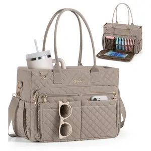 Bagstellar Teacher Tote Bag for Women,15.6 inch Laptop Work Tote Bags Nurse Bible with Large Cup Holder&Insulated Pocket, Waterproof Quilted Utility,Multiple Pockets,Shoulder Crossbody Organiser for Teacher's Day,Nurse's Day,Daily,Travel,School College