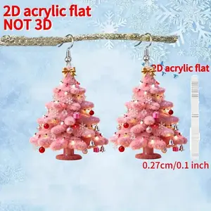Hot Selling Merry Christmas Earrings 2D Flat Acrylic Fashion Pink Christmas Tree Drop Earrings New Year Friends Jewelry Gifts