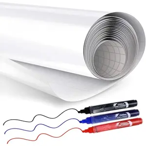 White Board Sticker, Dry Eraser Paper for Wall, Upgrade PET-No , 1.45 x 11 ft, Stain-Proof Peel and Stick Film Self Adhesive Wall Paper Roll for Classroom/Office, 3 Dry Erase Marker WS01