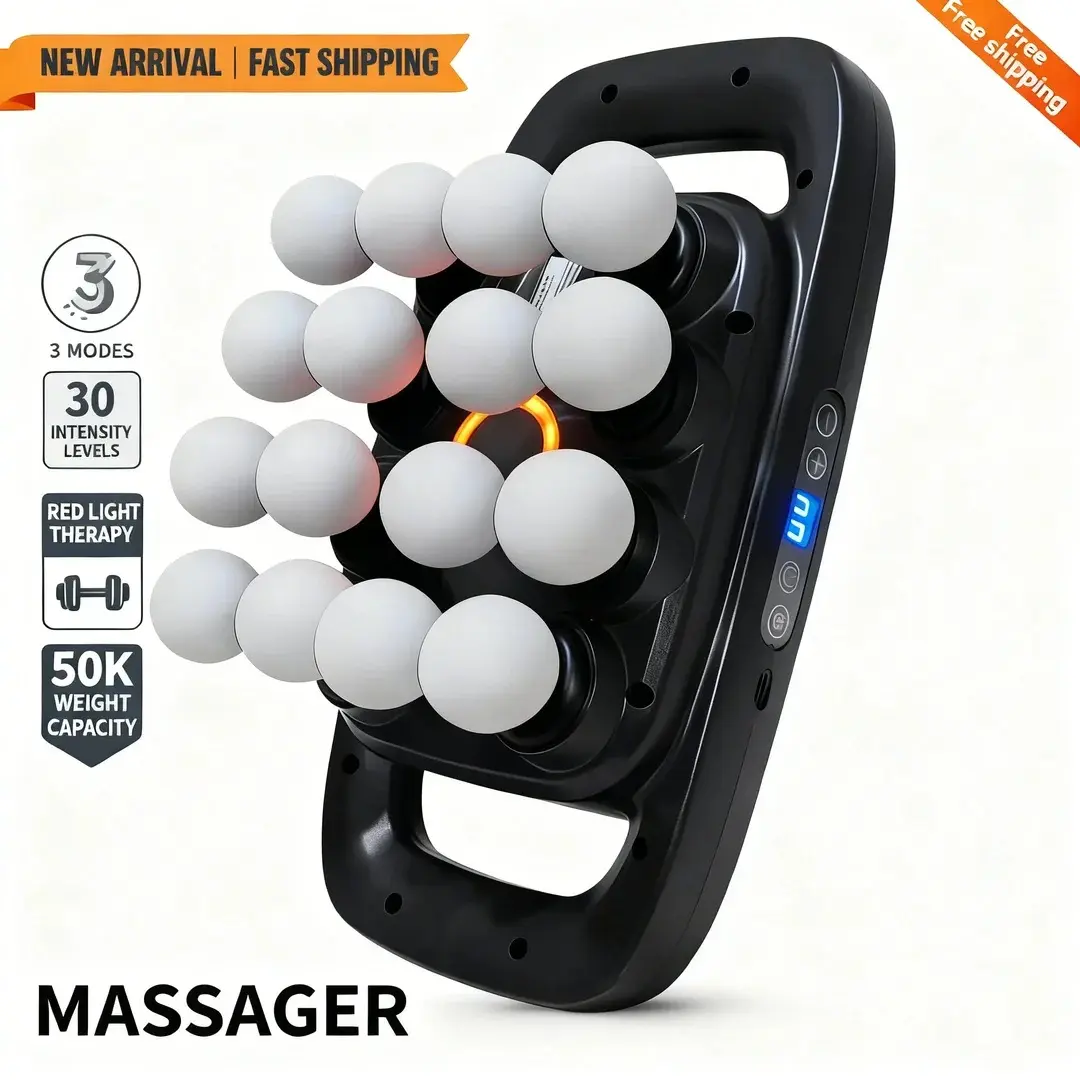16-Head Deep Tissue Muscle Massage Gun, Father's Day Gift Ideas for Dad, 30 Levels, 3 Modes & Red Light for Full Body Relaxation (Personal Care Massage Device) Holiday Gift Massagers Back Massagers Fascia Release Tools Therapy Durable asmr head massager