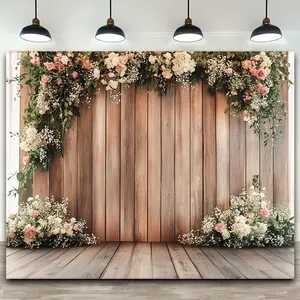 Flower Wood Wall Background Banner, Country Style, Perfect for Weddings & Events, Ideal for Anniversaries & Theme Parties, Versatile Decoration