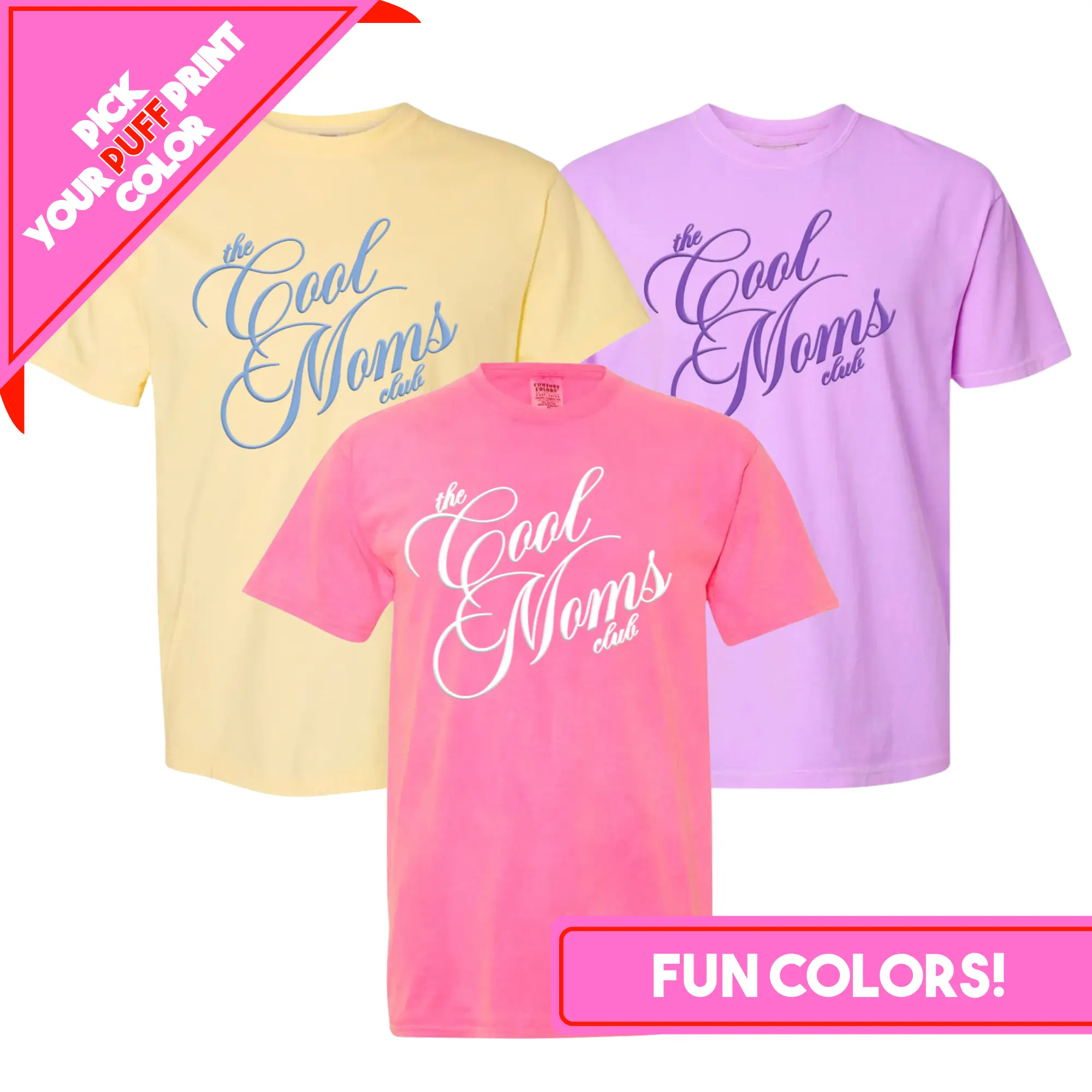United Monograms Women's Casual Preppy Puff Print Short-Sleeve Round Neck Graphic T-Shirt - "The Cool Mom's Club" Design, Cotton Poly, Loose Fit, Foldable, Hangable, Holiday-Ready, Comfort Top, Color Combo Options