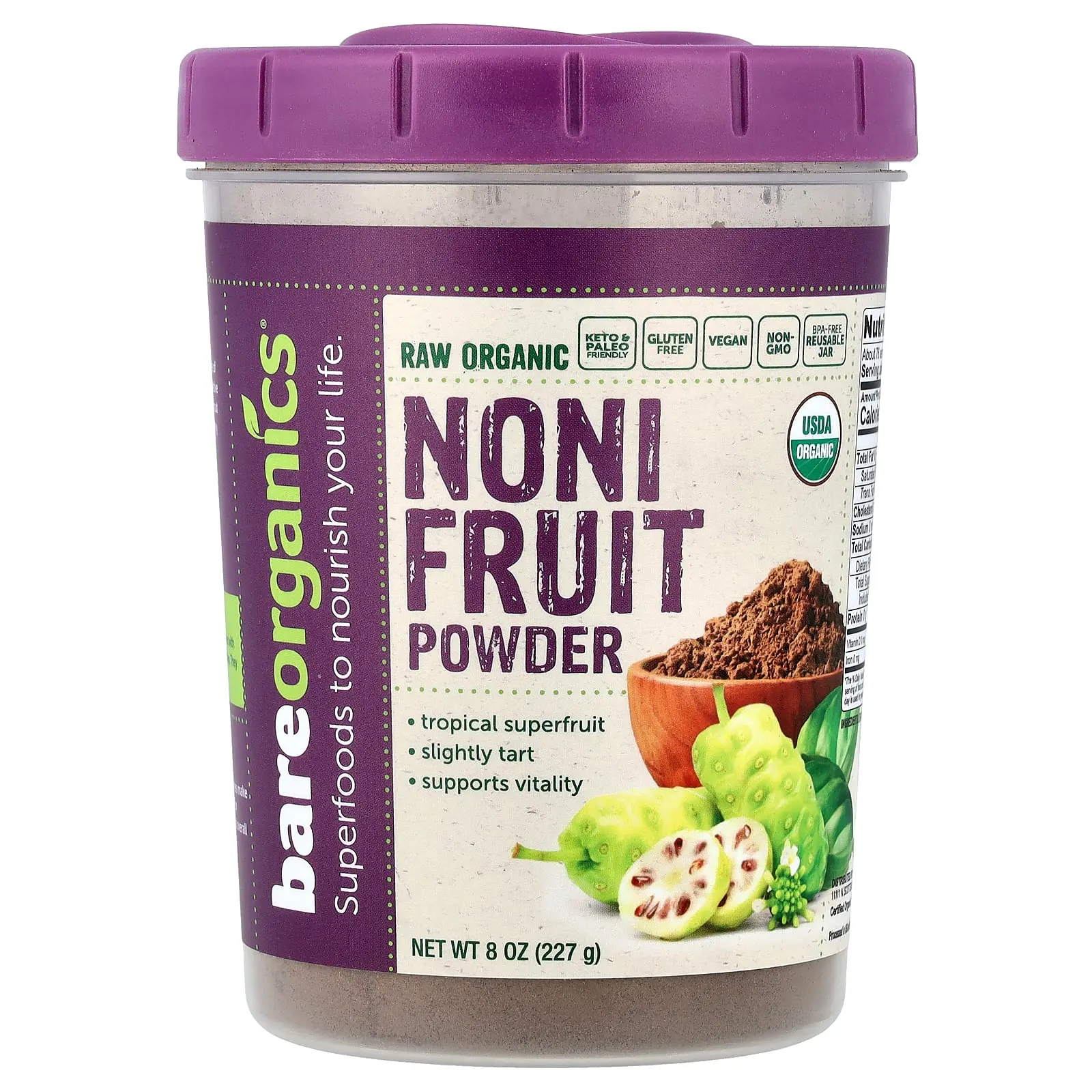 BareOrganics Organic Noni Fruit Powder, 8 oz (227 g)