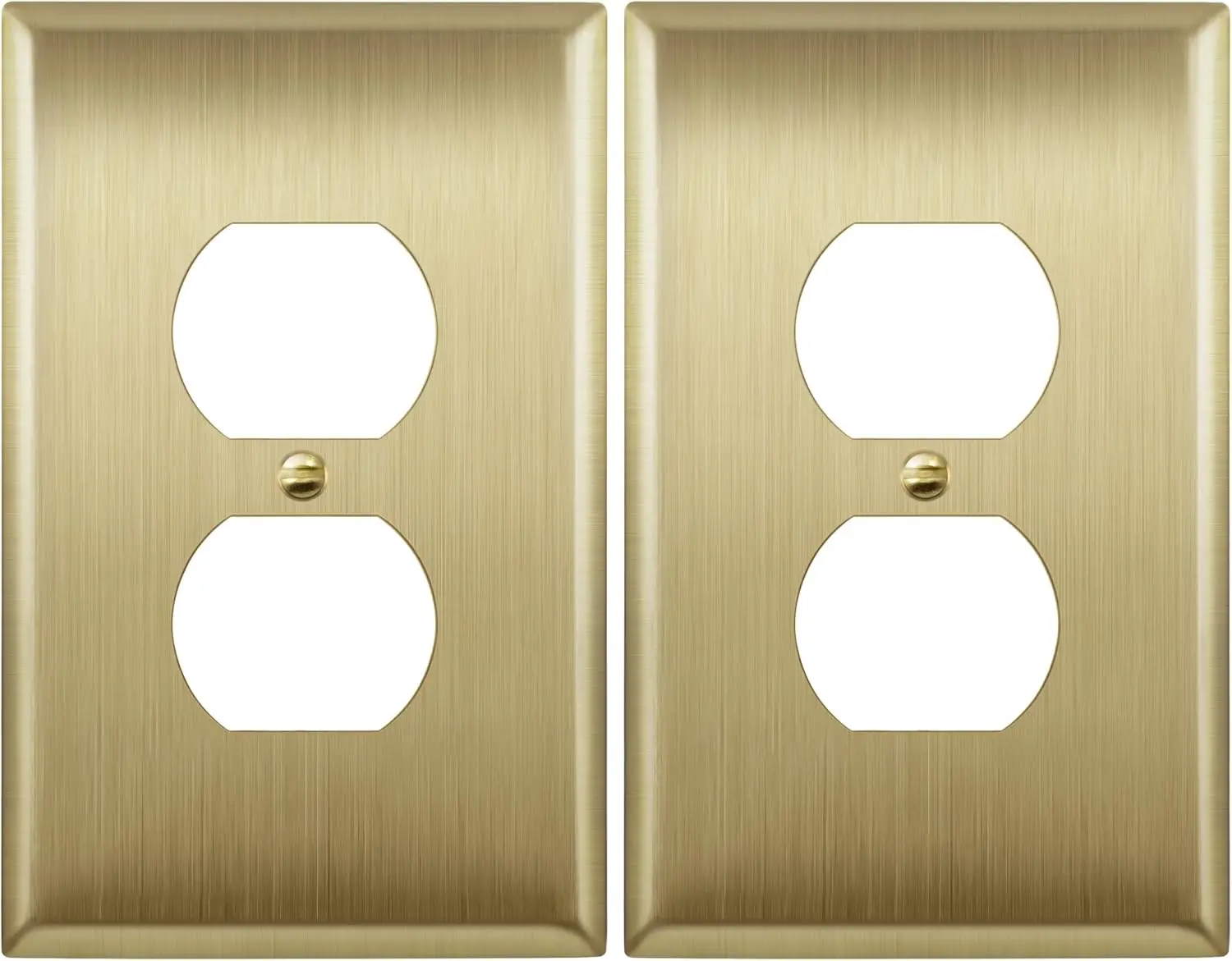 Duplex Receptacle Metal Wall Plate, Stainless Steel Outlet Cover,  Resistant, Mid-Size 1-Gang 4.88" x 3.11", 201 Stainless Steel, UL Listed, LMWP-21M-BB2P, Brushed Brass, 2 Pack