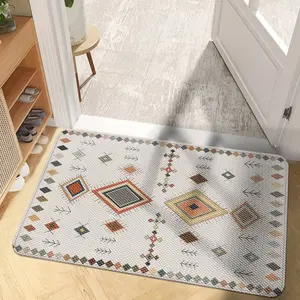 1pc Bohemian Diamond Grid Entryway Mat, 100% Polyester Soft Skin-Friendly Rug for Front Door Entry Corridor, Non-Slip & Easy Clean, Vintage Ethnic Welcome Floor Mat Gift