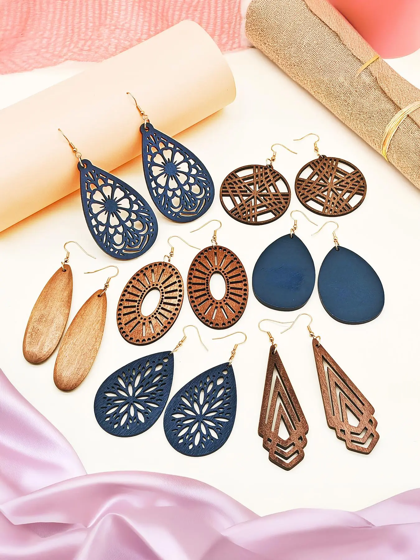 Wooden Earrings, Hollow Out Design Dangle Earrings, Dangly Earrings, Dangling Earrings, Fashion Jewelry, Casual Trendy Jewelry, Boho Style Jewelry for Party, Daily Clothing Decor, Trendy All-match & Exquisite Jewelry for Birthday Gift