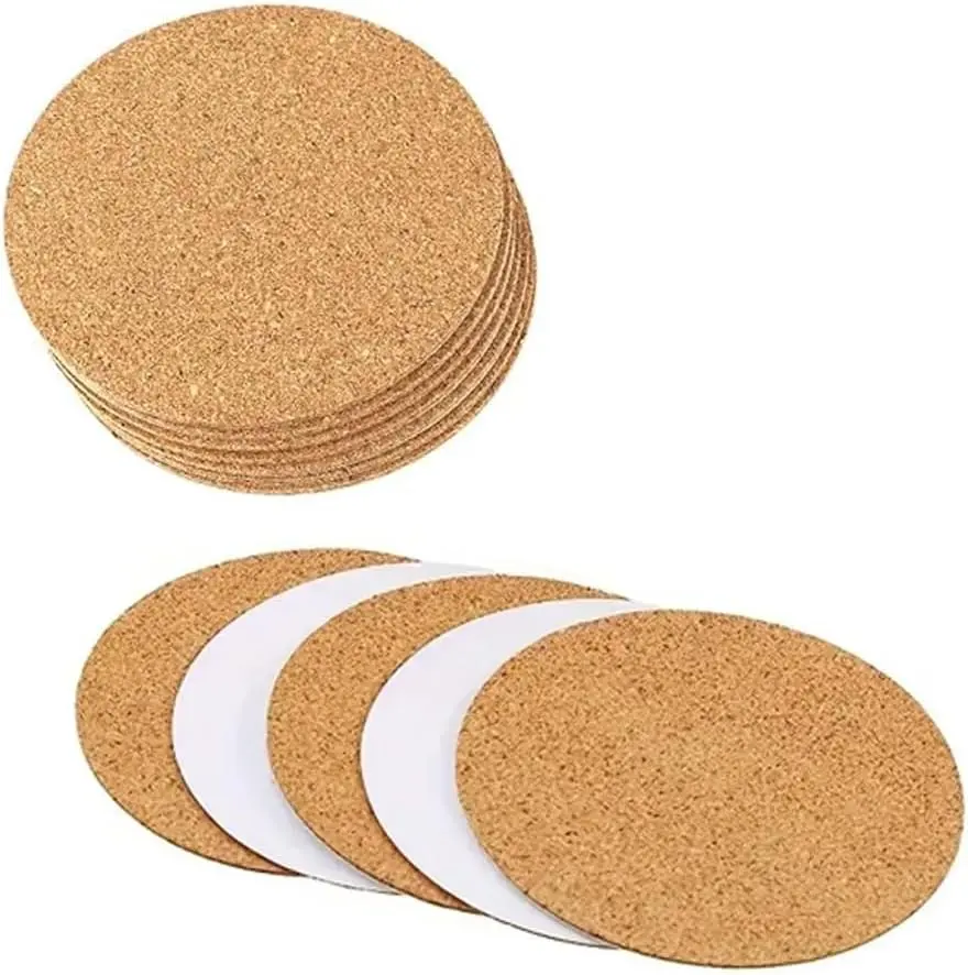 20Pcs Self Adhesive Cork Coasters, 4"x 4" Round Cork Backing Sheets for Coasters and DIY Crafts Cork Tiles, Cork Mat Cork Board