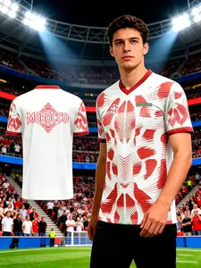 Morocco 2026 New Soccer Jersey, Men's V-Neck Sport T-Shirt, Football Viewing Tee, Casual  Slim-Fit Short Sleeve All over Print