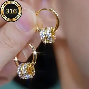 Trendy Hypoallergenic 316 Stainless Steel Hoop Earrings with Sparkling Synthetic Zirconia Minimalist Design Dainty Jewelry Gift for Women Daily & Special Occasions