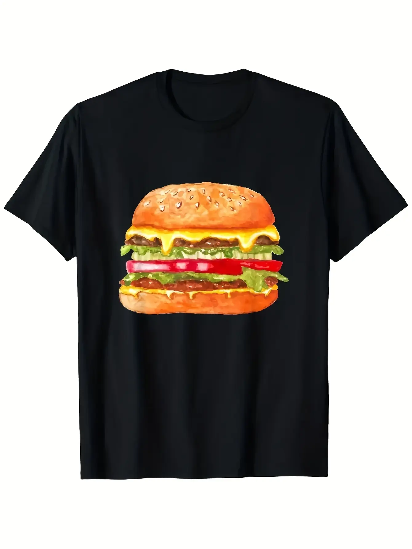 Men'S And Women'S Funny Hamburger And Cheese Burge unisex soft cotton short sleeve t shirt, vintage graphic casual tee for men women teens, perfect birthday holiday gift for camping travel gym daily street  wear