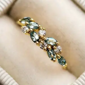 Green Cubic zirconia Leaf Ring for Women's Personalized Trendy Ring Suitable for Women's Daily Leisure Fashion Valentine's Day Gift Stone Wedding Engagement Promise Bride eternity Ring Anniversary Ring birthstone ring ladies romantic holiday gift