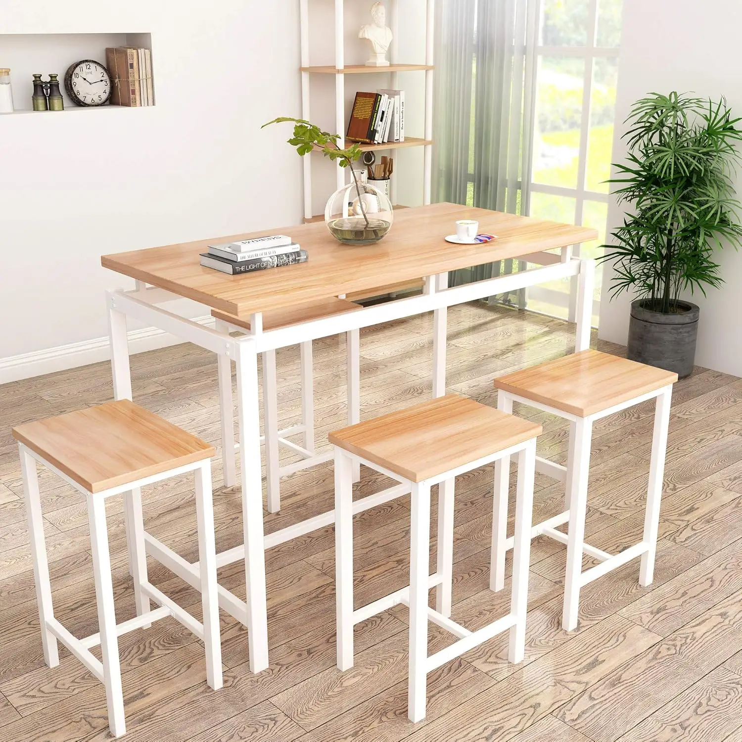 DKLGG 5 PCS Dining Table Set, Modern Kitchen Table and Chairs for 4, Wood Pub Bar Table Set Perfect for Breakfast Nook, Small Space Living Room
