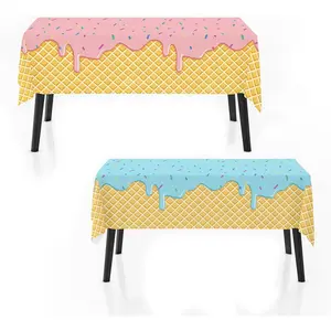 2 Pack Ice Cream Tablecloth for Party Supplies, 108x54 Inch Sweet Dessert Theme Disposable Plastic Table Cover for Kids Birthday, Summer Party Decor for Girls and Boys