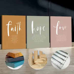 3Pcs Wooden Framed Canvas Painting, Faith, Hope And Love Inspirational Slogan, Exquisite Poster, Home Decoration, Pattern Wall Art Decor, For Living Room, Bedroom, Office, Restaurant, Bar Wall Decor, Odorless, Painting, Print Artwork.