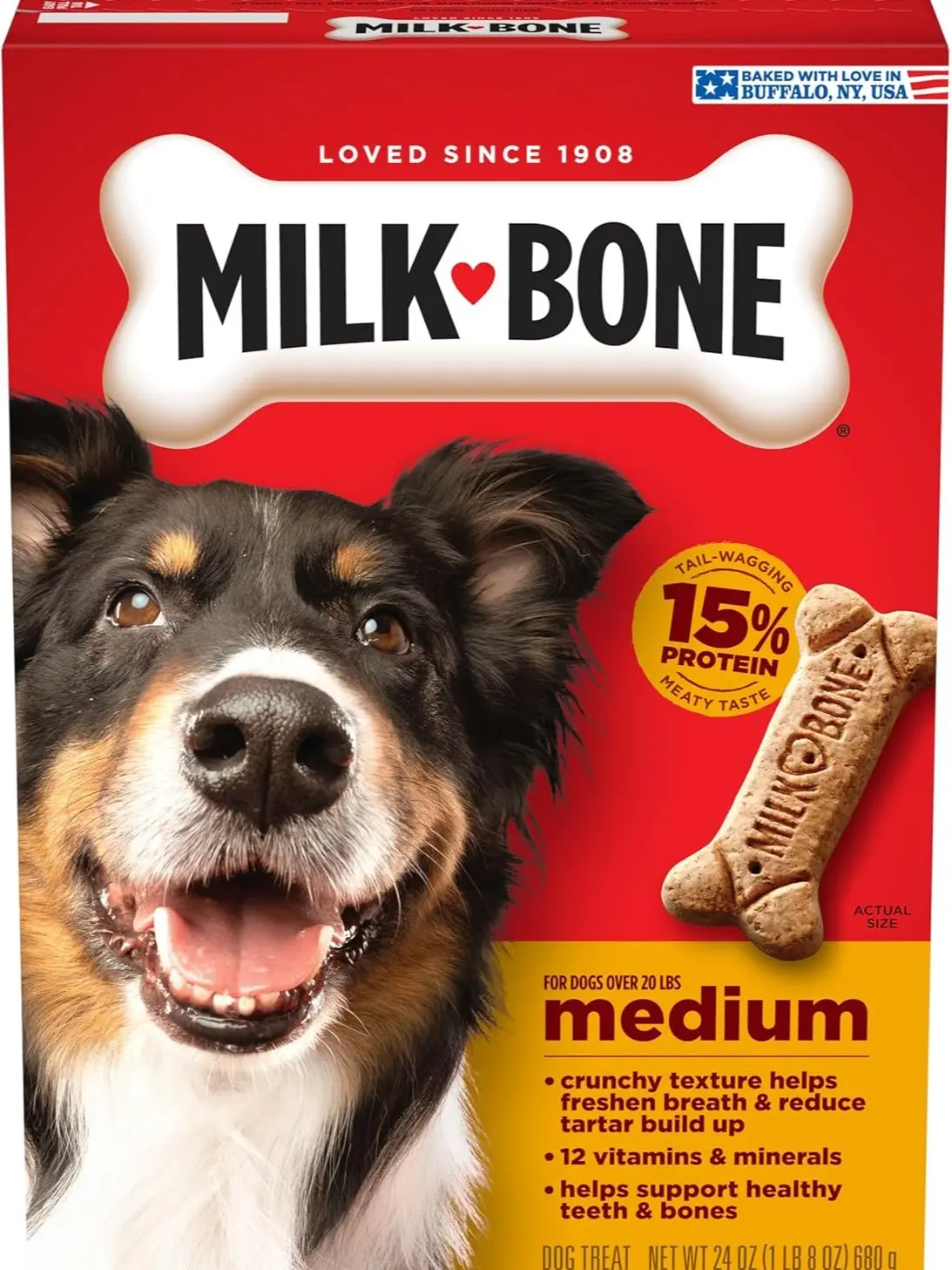 Milk-Bone Original Dog Treats for Medium Dogs, 24 Oz Crunchy Biscuits, Meaty Flavor Dog Snacks with Vitamins & Minerals, Daily Training Treats