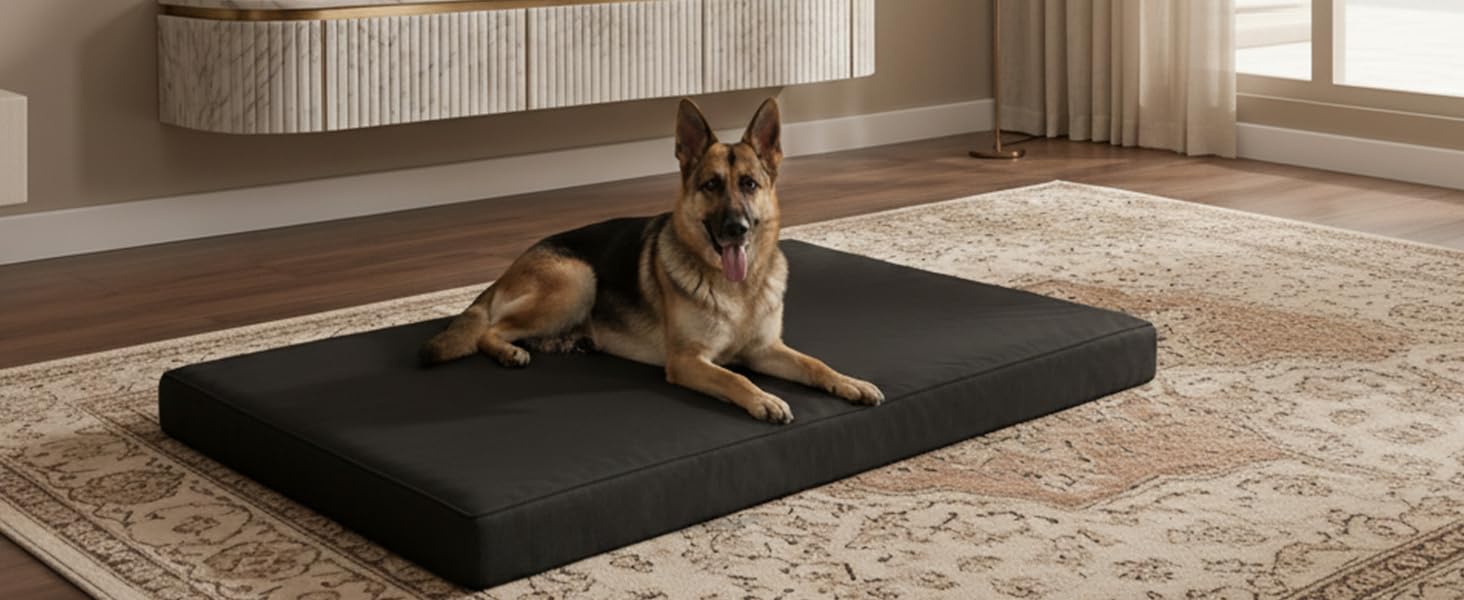 Orthopedic Dog Bed for Large Aggressive Chewers - Parachute Tough Striped Fabric, Chew-Resist. & Scratch-Resistant, 4" Joint Support Foam, Self-Cooling Modern Dog Mattress for Longevity Orthopedic Dog Bed for Large Aggressive Chewers - Parachute Tough Striped Fabric, Chew-Resist. & Scratch-Resistant, 4" Joint Support Foam, Self-Cooling Modern Dog Mattress for Longevity