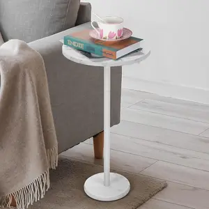 smusei Small Drink Table for Small Spaces Round End Table with Marble Base Round Side Table Pedestal Table for Sofa Couch Chair Patio, White