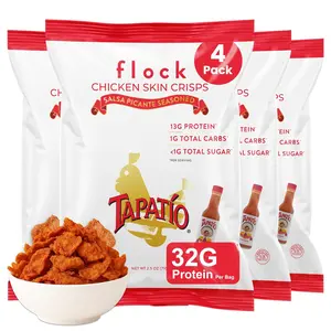 "Flock Keto Chicken Skin Chips |   Tapatio Flavor |   Low Carb, High Protein, Sugar Free, Gluten Free |   4Pack (2.5oz)