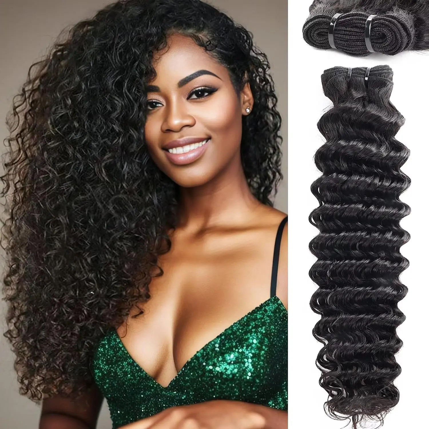 Deep Wave Bundles Human Hair 22 Inch 1 Bundle Water Wave Bundles 100% Unprocessed 10A Brazilian Virgin Human Hair Wet and Wavy Bundles Double Weft Natural Color LOLLY HAIR