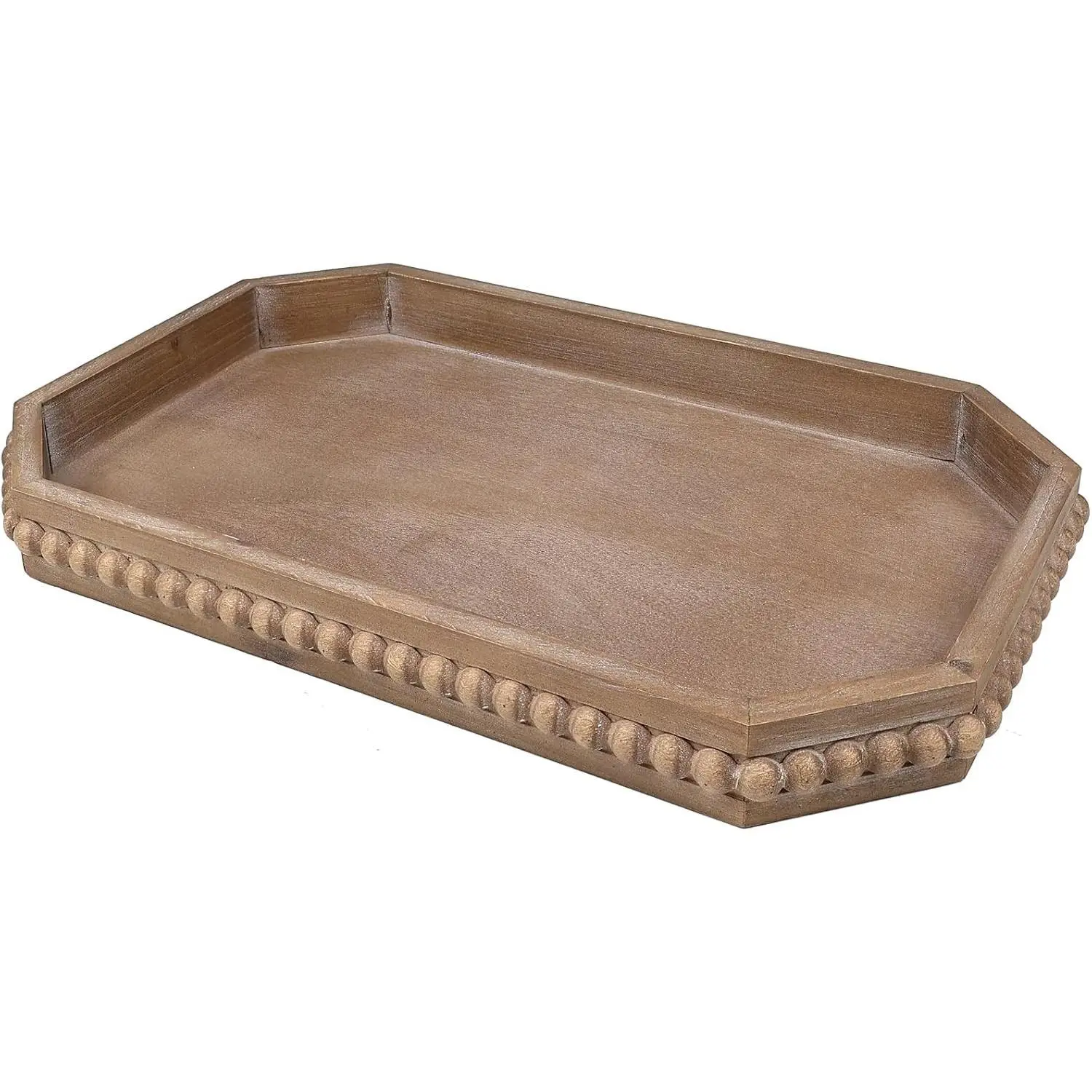 Hrastany Wood Rustic Serving Tray with Beads, Farmhouse Brown Decorative Tray for Table Centerpiece, Christmas Wedding Halloween Home Decor