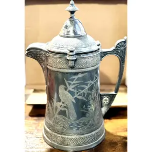Antique Silver-Plate Serving Pitcher 19th Century Reed & Barton Ice Water Pitcher, Ceramic Lined - Reed and Barton 1868 Victorian Silverware