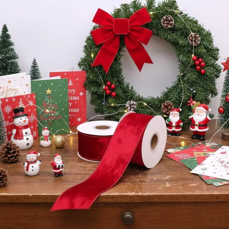 2.5inch 10Yards/roll Holiday Velvet Wired Ribbon, Soft Velvet, Suitable for DIY Making/Gift Wrapping/Home Decor/Christmas Decor/Tree Topper Bow, Velvet Wired Ribbon Christmas Ribbon