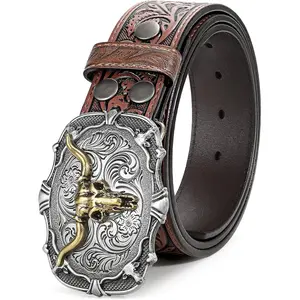 BELTROAD Cowboy Cowgirl Leather Buckle Belt for Men Women Western Leather Belt for Jeans Business Belt Unisex All Year Round Christmas Gifts