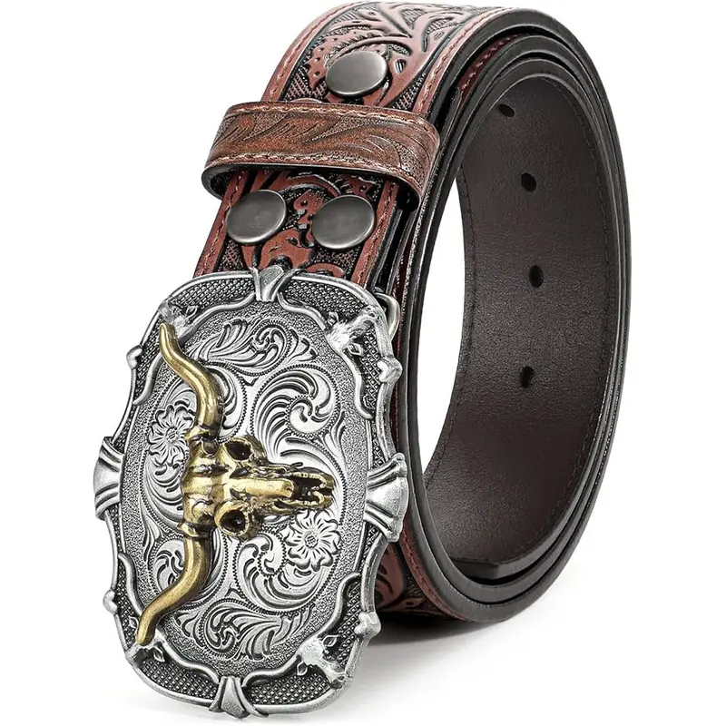 BELTROAD Unisex Western Leather Buckle Belt - Trendy Versatile Buckle, Vintage Western Design, Belt Compatible with Jeans/Business, Rustic Charm, Adults' Accessories, All Seasons, Stay Dry, Men's Christmas Gifts