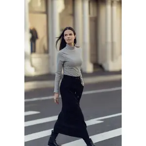 STRIPE TURTLENECK-HEATHER BLACK