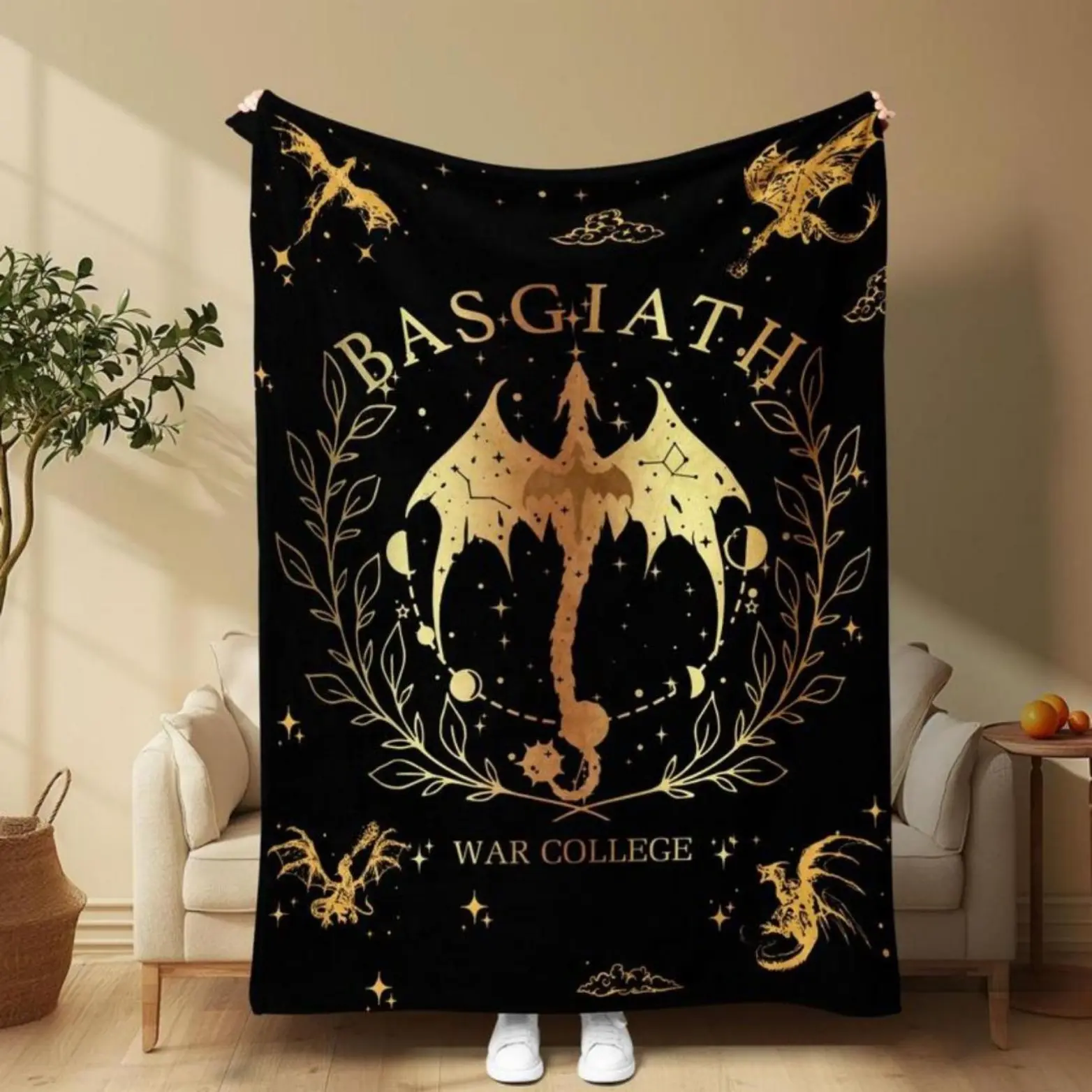 Flannel Soft Cozy Throw Blanket, Dragon & Floral Pattern, Warm for Air-Conditioned Rooms, Home Office Outdoor Camping Naps, Summerwins Bedding Throw, Flannel Blankets, Soft Cozy Blanket
