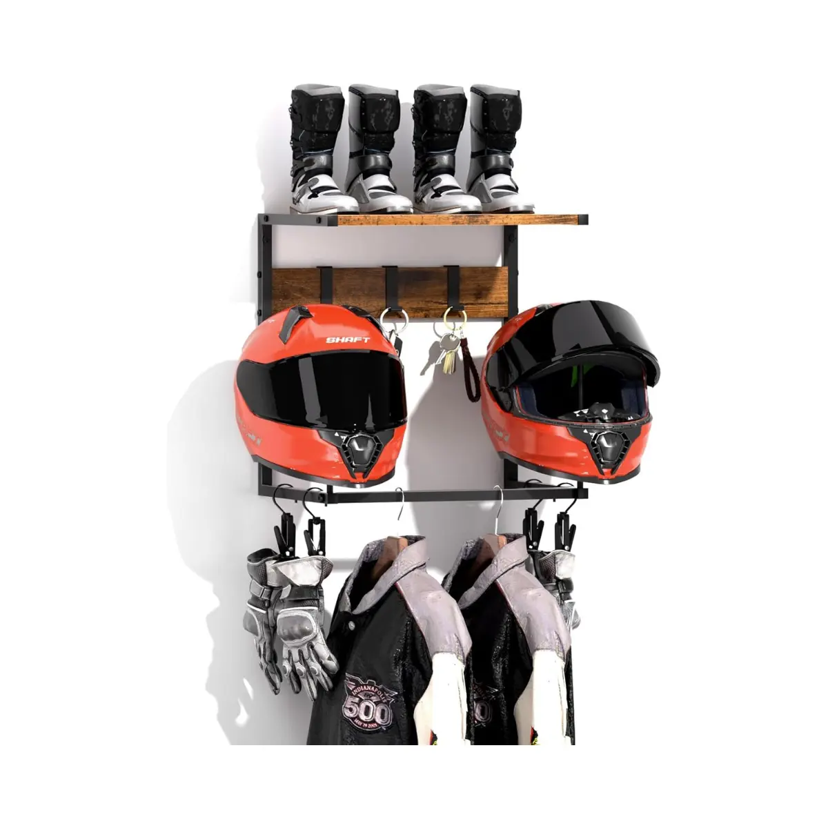 Motorcycle Helmet Holder Wall Mount – Helmet Rack with Dual Hat Stands Storage Organizer