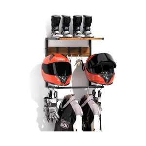 Motorcycle Helmet Holder Wall Mount – Helmet Rack with Dual Hat Stands Storage Organizer