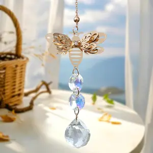 [Colorful Honey Bee] Colorful Metallic 1Count Honey Bee Wind Chime| Spinning Suncatcher with Crystals, Bumblebee Garden Art Decor,Reliable for Indoor & Outdoor Ornament, Ideal Beekeeper or Gardener, Crystal Prism Design for Year-Round Use, Bee Decor, Copp