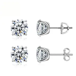 S925 Solitaire Four Prong Earrings Butterfly/Screw Back D Color VVS Synthetic Moissanite Stud Earrings Daily Costume Jewelry Accessories Perfect for Any Occasion & Everyday Wear Birthday Anniversary Gift for Women