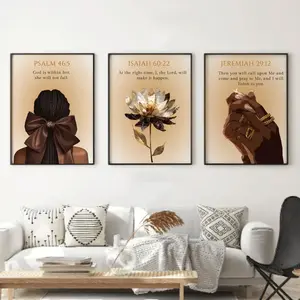 Bible Verse Wall Art for Black Women, Afrocentric Christian Prints Set of 3, Scripture Home Decor, Modern Faith Poster