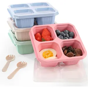 Snack Containers (4 Pack),Lunch Box Containers, 4 Compartment Snack Box Container,Small Bento Box,Lunchable Containers 4 Compartments for Work and Traveling- with Forks