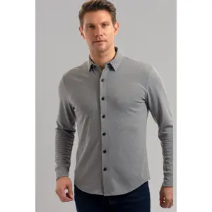 Long Sleeve Button Down Polo Solid // Heather Light Grey