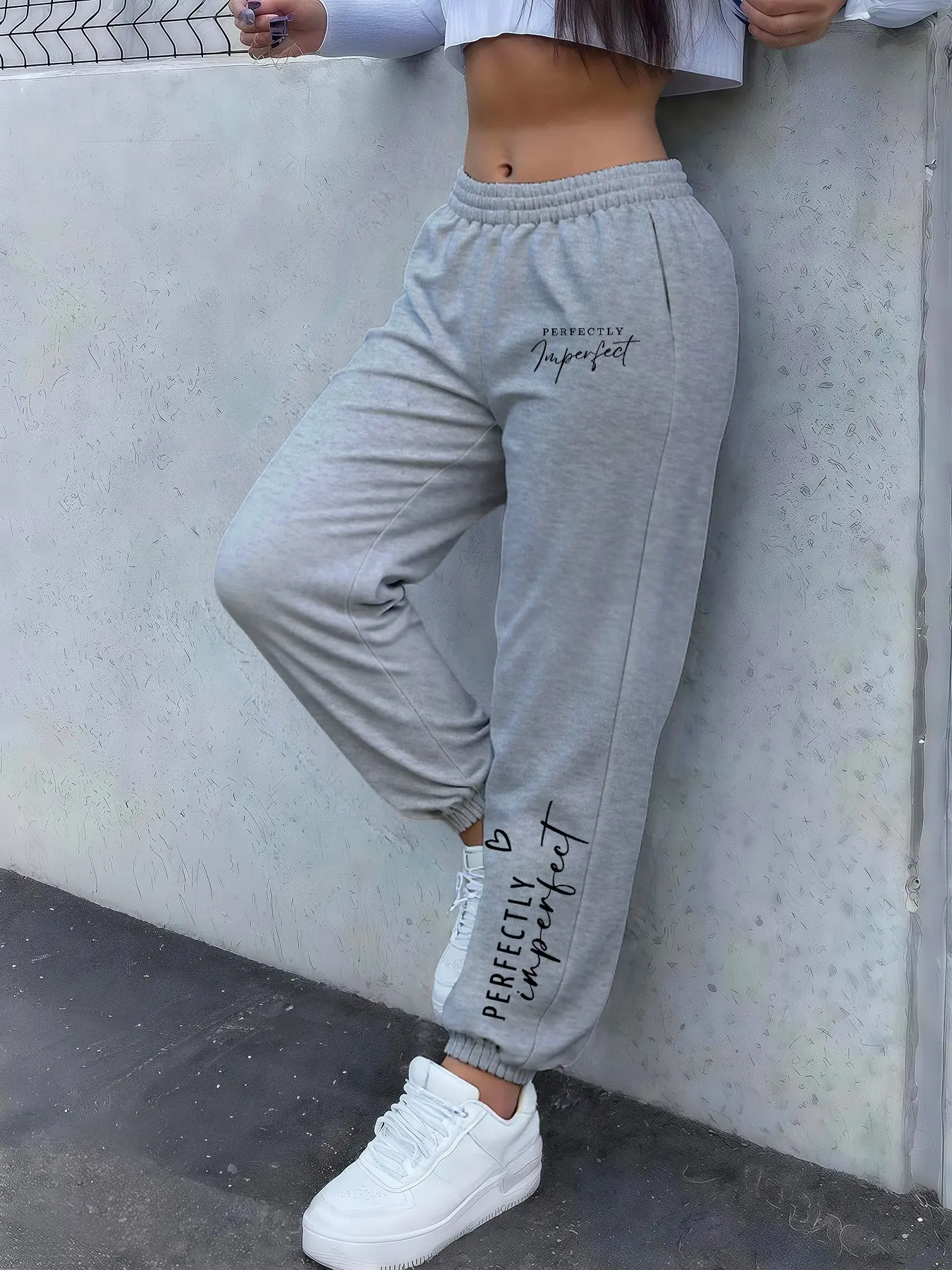 Women's Fleece Sweatpants, Exclusive 'rerfectly Imperfect' Print, Casual Slim-Fit Geometric Pattern, All-Season Sportswear, Casual Comfy Sweatpants