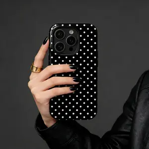 Black Polka Dots iPhone Case for iPhone17 ProMax 16Promax Pro plus 15 14 13 12.Samsung 25 Ultra plus, 24, 23, 22 phone cases, double-layer protective covers, Premium Shockproof Protective Case Stylish Gift for Girls