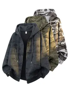CCCMAI Men's Zip Up Hoodie Vintage Camo Pattern Streetwear Hooded Sweatshirt men Long Sleeve Casual Fashion Menswear Tops Stylish