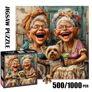 1pc 1000 piece adult puzzle 58x58cm Two Elderly Women with Dog and Cocktails500 pieces paper jigsaw puzzle suitable for DIY creative games for adults and families, birthday and holiday stress relief