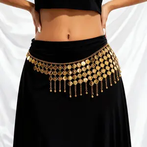 Boho Beauty Portrait Coin Bell Fringe Sexy Waist Chain Belt for Women Unique Exotic Gold Color Tassel Body Chain Party Jewelry