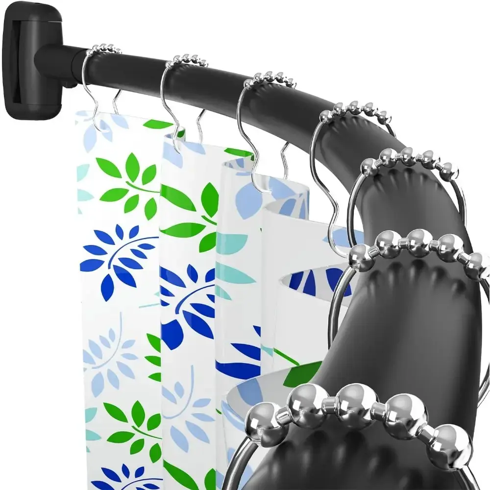 Black Alloy Curved Shower Curtain Rod, 45-72 in Adjustable, Rustproof Round Never-Fall Design, Durable Drill-Required Bathroom Shower Rod